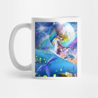 Rainbow Space Mermaid Unicorn, Mermicorn, Dolphin Mug